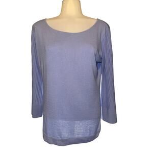 Talbots Blue Scoop Neck Light Sweater Ribbed Flared Sleeves Women’s Size Small